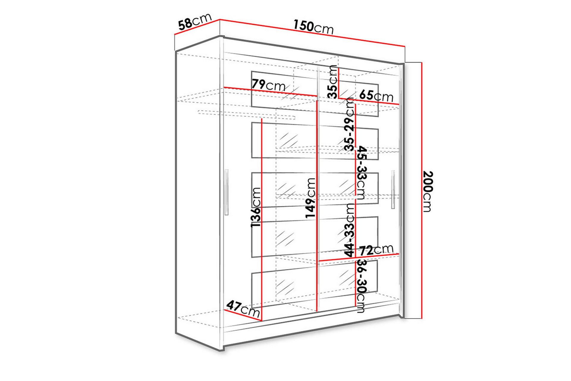 Leila Garderobe 150 cm Skyvedører Delt Speil - Lys Eik - Oppbevaring - Klesoppbevaring - Garderober & garderobesystem