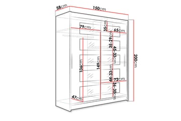 Leila Garderobe 150 cm Skyvedører Delt Speil - Lys Eik - Oppbevaring - Klesoppbevaring - Garderober & garderobesystem
