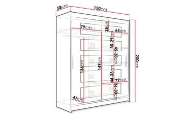 Leila Garderobe 150 cm Skyvedører Delt Speil - Lys Eik - Oppbevaring - Klesoppbevaring - Garderober & garderobesystem