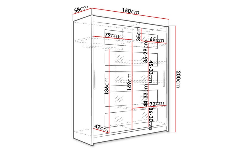 Leila Garderobe 150 cm Skyvedører Delt Speil - Lys Eik - Oppbevaring - Klesoppbevaring - Garderober & garderobesystem