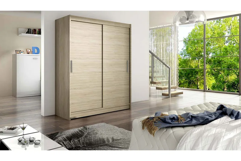 Leila Garderobe 150 cm Skyvedører - Eik - Oppbevaring - Klesoppbevaring - Garderober & garderobesystem