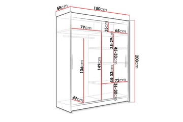 Leila Garderobe 150 cm Skyvedører - Hvit - Oppbevaring - Klesoppbevaring - Garderober & garderobesystem