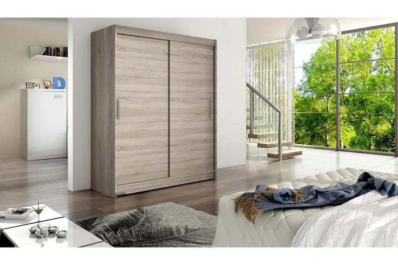 Leila Garderobe 150 cm Skyvedører - Lys Eik - Oppbevaring - Klesoppbevaring - Garderober & garderobesystem