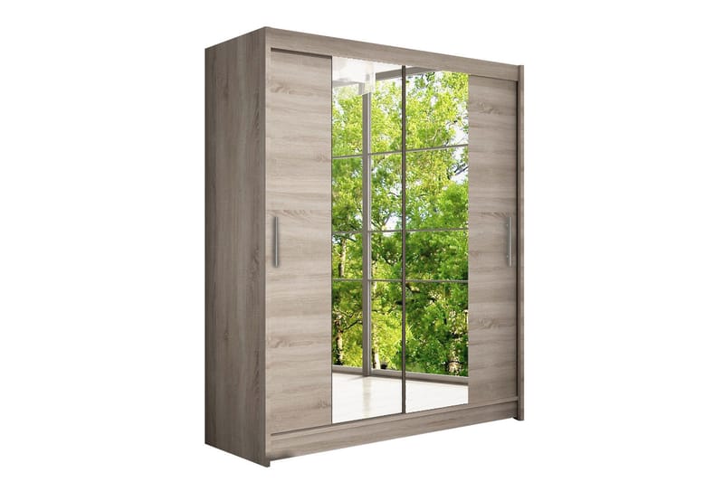 Leila Garderobe 150 cm Skyvedører Smalt Speil - Eik - Oppbevaring - Klesoppbevaring - Garderober & garderobesystem