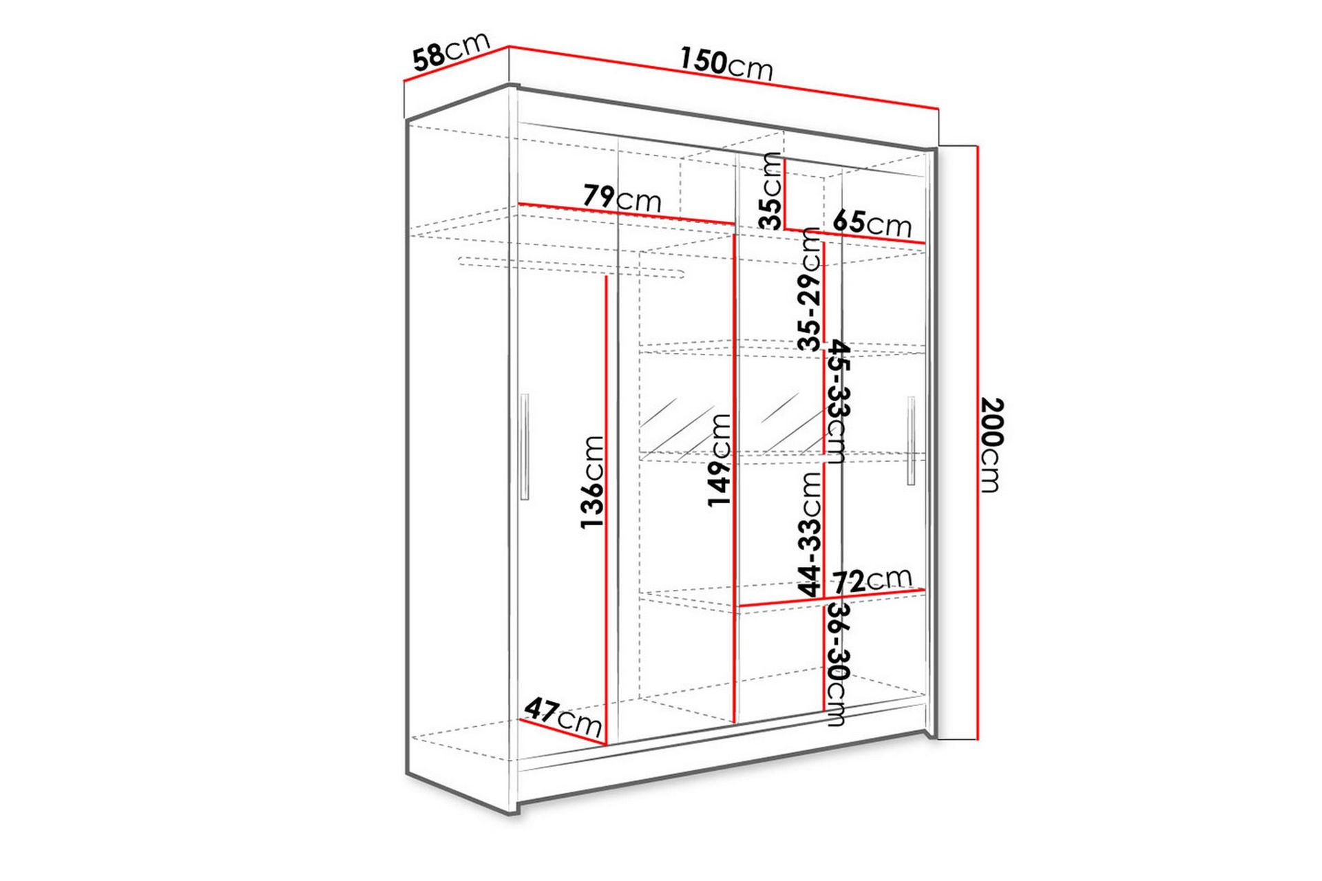 Leila Garderobe 150 cm Skyvedører Smalt Speil - Lys Eik - Oppbevaring - Klesoppbevaring - Garderober & garderobesystem