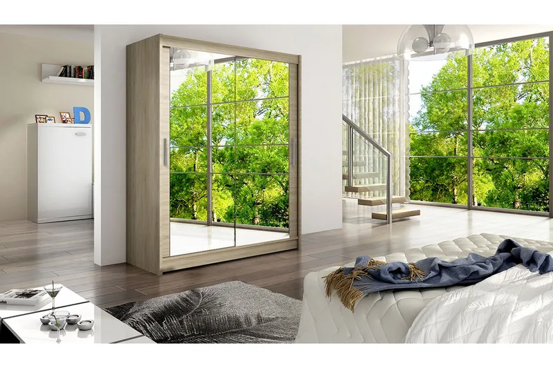 Leila Garderobe 150 cm Skyvedører Speil - Eik - Oppbevaring - Klesoppbevaring - Garderober & garderobesystem