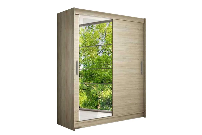 Leila Garderobe 150 cm Skyvedører Speil - Eik - Oppbevaring - Klesoppbevaring - Garderober & garderobesystem