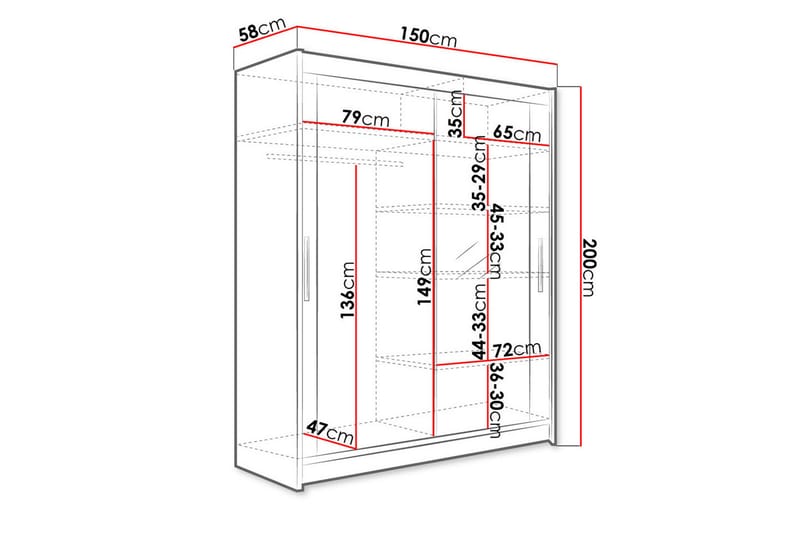 Leila Garderobe 150 cm Skyvedører Speil - Eik - Oppbevaring - Klesoppbevaring - Garderober & garderobesystem