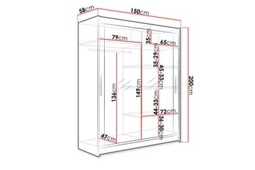 Leila Garderobe 150 cm Skyvedører Speil - Eik - Oppbevaring - Klesoppbevaring - Garderober & garderobesystem