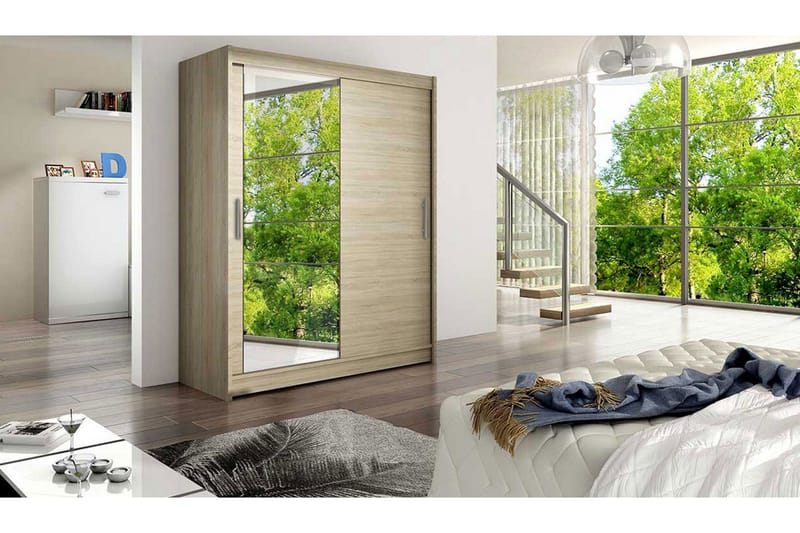 Leila Garderobe 150 cm Skyvedører Speil - Eik - Oppbevaring - Klesoppbevaring - Garderober & garderobesystem