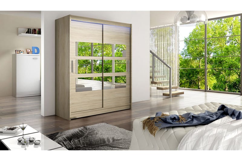 Leila Garderobe med Speil 150x200 cm - Beige - Oppbevaring - Klesoppbevaring - Garderober & garderobesystem