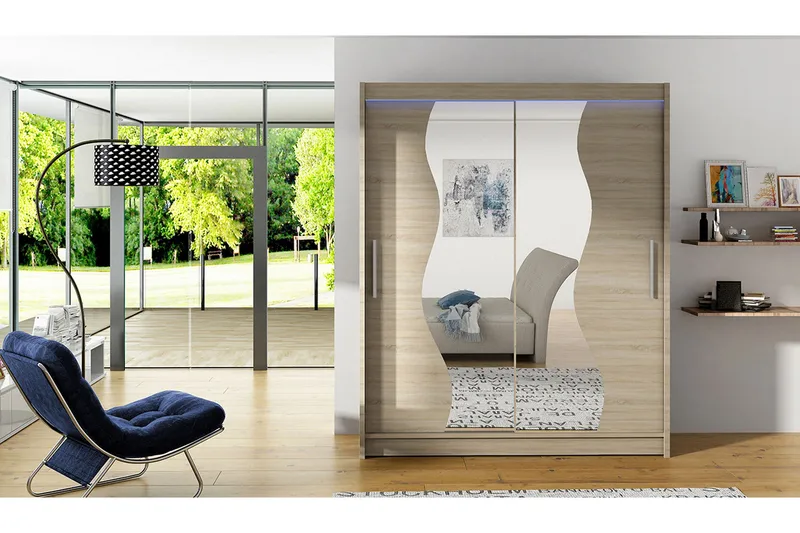 Leila Garderobe med Speil 150x200 cm - Beige - Oppbevaring - Klesoppbevaring - Garderober & garderobesystem