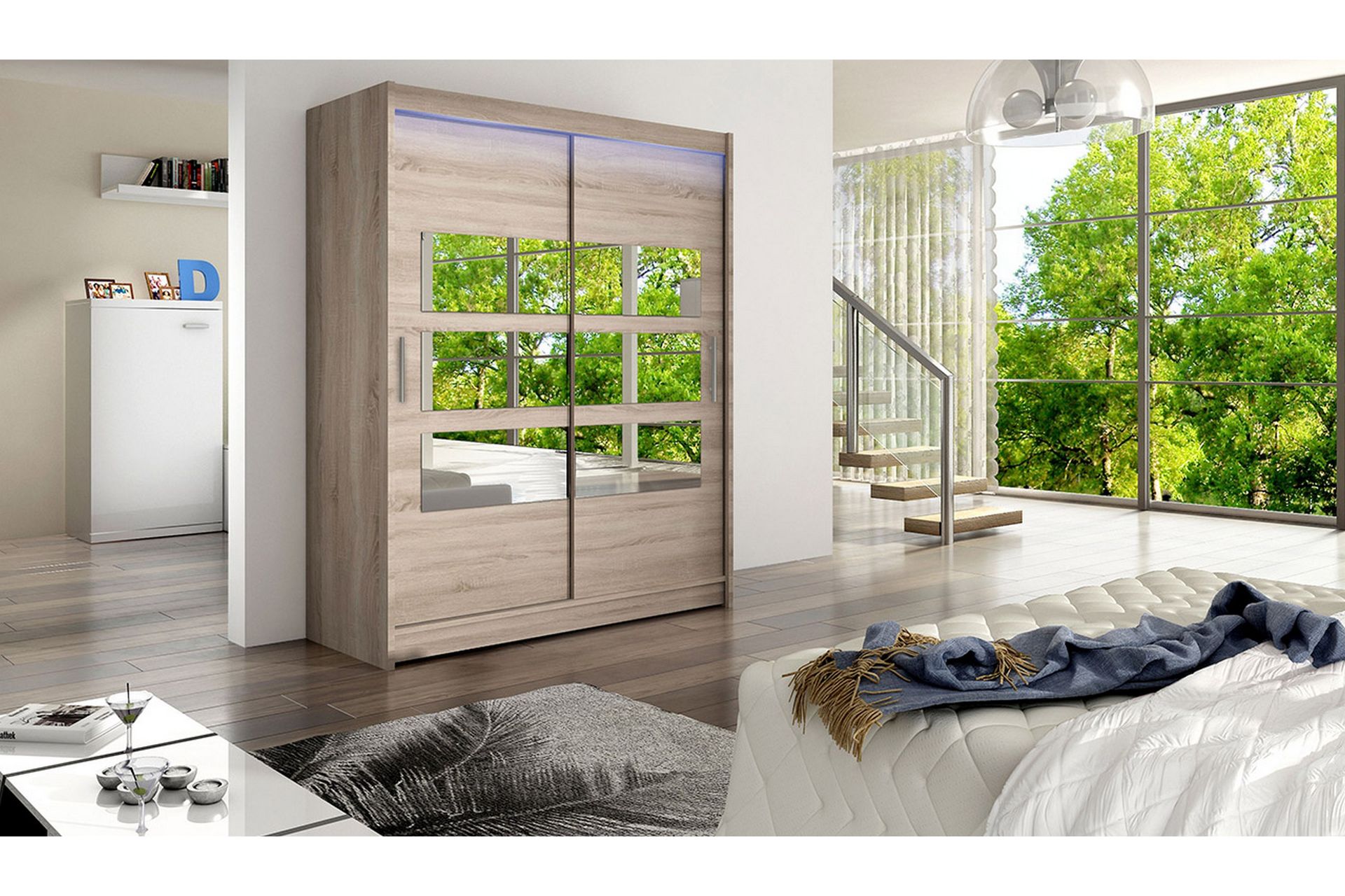 Leila Garderobe med Speil 150x200 cm - Beige - Oppbevaring - Klesoppbevaring - Garderober & garderobesystem