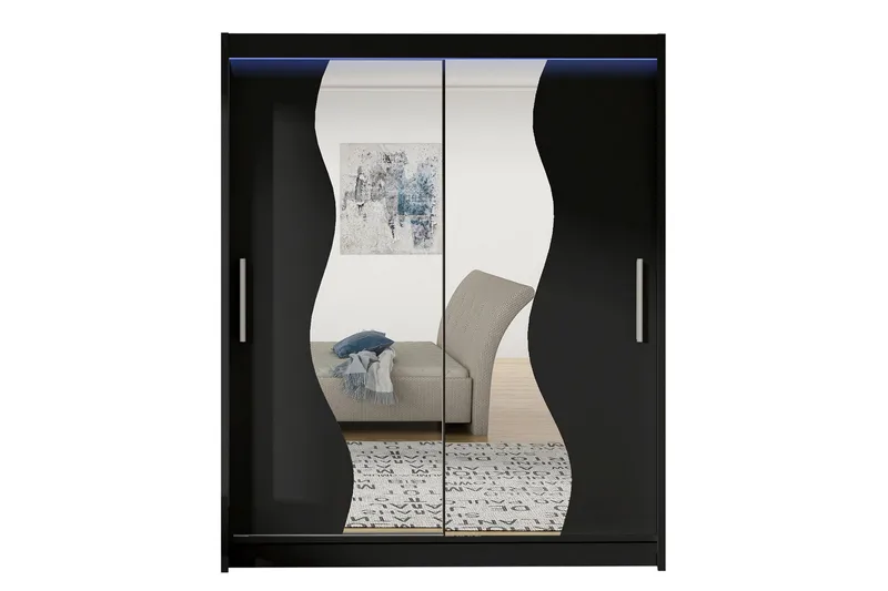 Leila Garderobe med Speil 150x200 cm, Svart