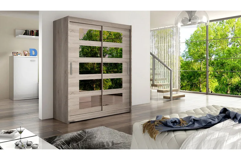 Leila Garderobe Skyvedører 5-Delt Speil - Eik - Oppbevaring - Klesoppbevaring - Garderober & garderobesystem