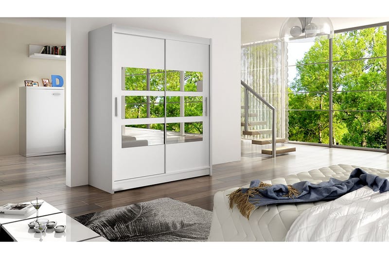 Leila Garderobe Skyvedører Delt Speil - Hvit - Oppbevaring - Klesoppbevaring - Garderober & garderobesystem