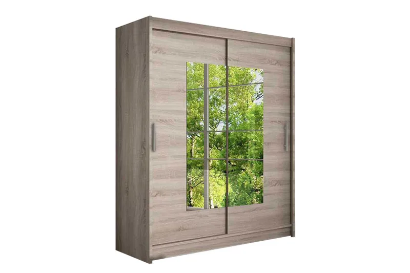 Leila Garderobe Skyvedører Smaltt Firekantet Speil - Eik - Oppbevaring - Klesoppbevaring - Garderober & garderobesystem