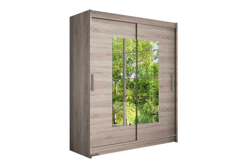 Leila Garderobe Skyvedører Smaltt Firekantet Speil - Eik - Oppbevaring - Klesoppbevaring - Garderober & garderobesystem