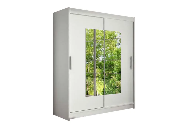 Leila Garderobe Skyvedører Smaltt Firekantet Speil, Hvit