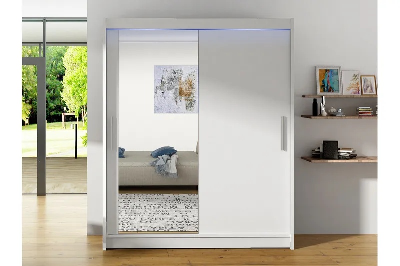 Leila Garderobeskap med Speil 150x200 cm - Hvit - Oppbevaring - Klesoppbevaring - Garderober & garderobesystem
