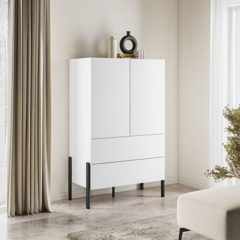 Linskap Jukon S 2 dører med 2 skuffer - Hvit supermat - Oppbevaring - Klesoppbevaring - Garderober & garderobesystem - Garderobeskap & klesskap