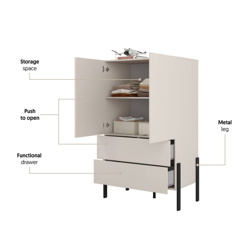 Linskap Jukon S 2 dører med 2 skuffer - Kasjmir - Oppbevaring - Klesoppbevaring - Garderober & garderobesystem - Garderobeskap & klesskap