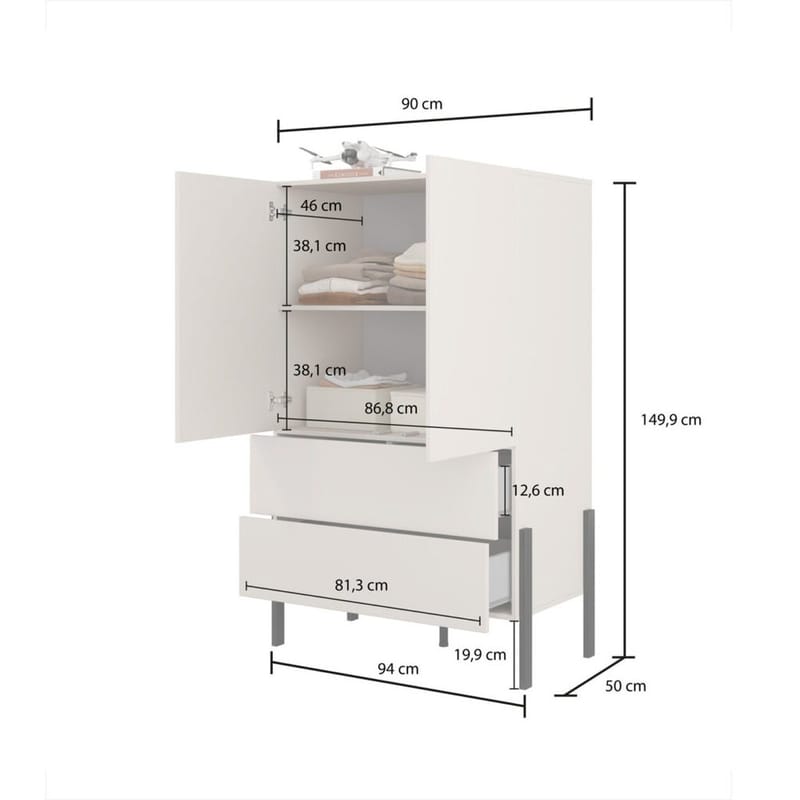 Linskap Jukon S 2 dører med 2 skuffer - Kasjmir - Oppbevaring - Klesoppbevaring - Garderober & garderobesystem - Garderobeskap & klesskap
