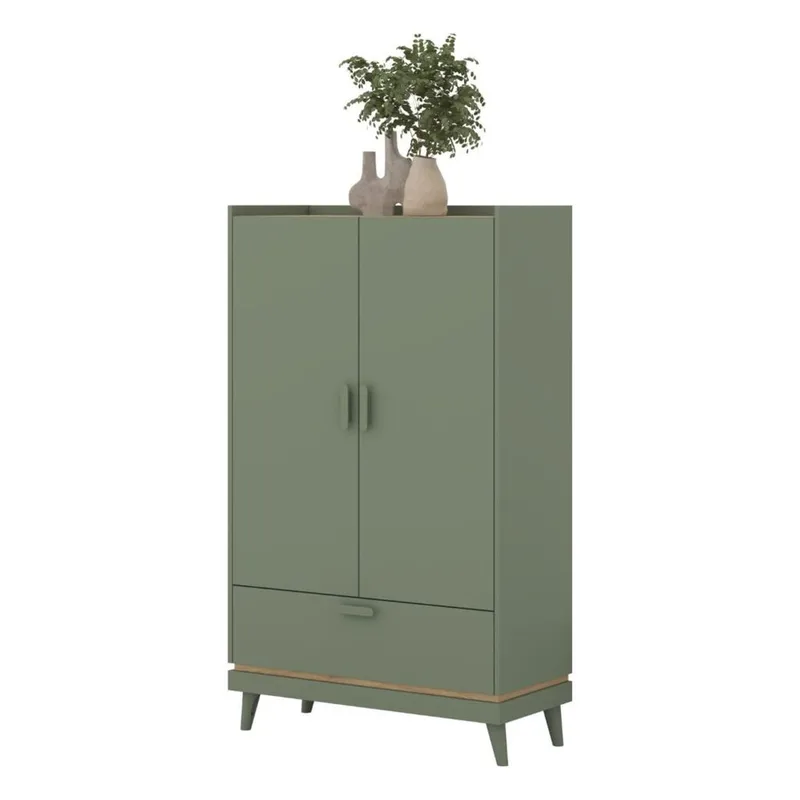 Linskap Scandi 2 dører 1 skuff - Falmet grønn - Oljet eik - Oppbevaring - Klesoppbevaring - Garderober & garderobesystem - Garderobeskap & klesskap