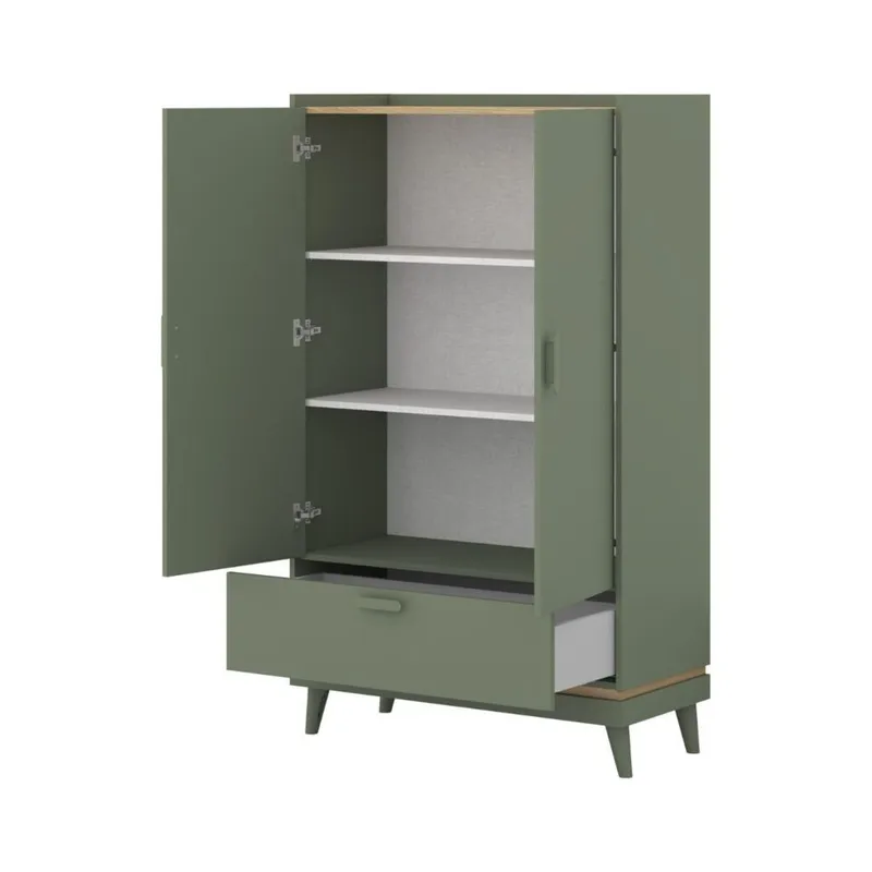 Linskap Scandi 2 dører 1 skuff - Falmet grønn - Oljet eik - Oppbevaring - Klesoppbevaring - Garderober & garderobesystem - Garderobeskap & klesskap