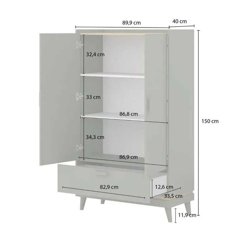Linskap Scandi 2 dører 1 skuff - Falmet grønn - Oljet eik - Oppbevaring - Klesoppbevaring - Garderober & garderobesystem - Garderobeskap & klesskap