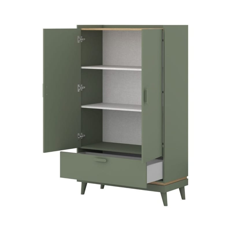 Linskap Scandi 2 dører 1 skuff - Falmet grønn - Oljet eik - Oppbevaring - Klesoppbevaring - Garderober & garderobesystem - Garderobeskap & klesskap