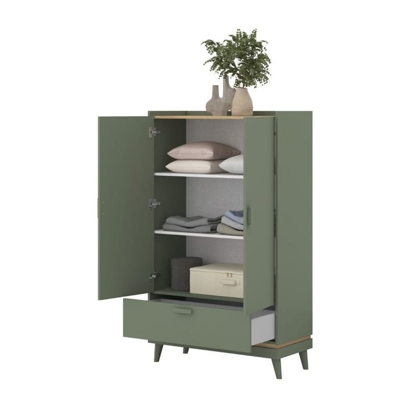 Linskap Scandi 2 dører 1 skuff - Falmet grønn - Oljet eik - Oppbevaring - Klesoppbevaring - Garderober & garderobesystem - Garderobeskap & klesskap