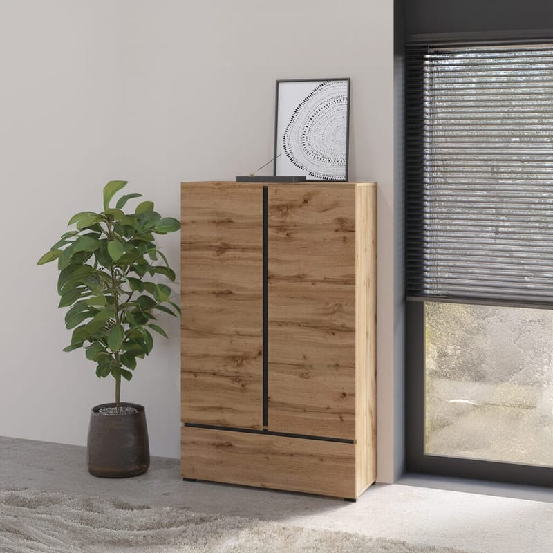 Lintøyskap Cross S 2 Dører 1 Skuff - Wotan eik - Oppbevaring - Klesoppbevaring - Garderober & garderobesystem - Garderobeskap & klesskap