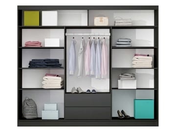 Lionel Garderobe med speil 250x215 cm - grafitt - Oppbevaring - Klesoppbevaring - Garderober & garderobesystem - Garderobeskap & klesskap