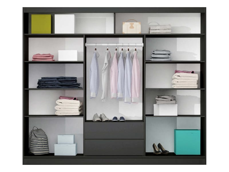 Lionel Garderobe med speil 250x215 cm - grafitt - Oppbevaring - Klesoppbevaring - Garderober & garderobesystem - Garderobeskap & klesskap