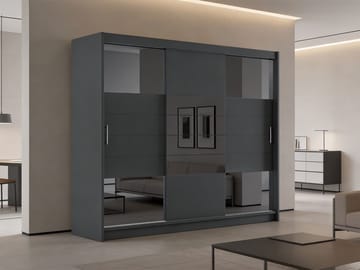 Lionel Garderobe med speil 250x215 cm - grafitt - Oppbevaring - Klesoppbevaring - Garderober & garderobesystem - Garderobeskap & klesskap