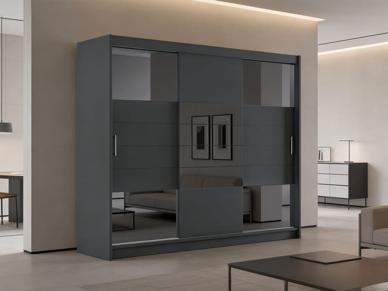Lionel Garderobe med speil 250x215 cm - grafitt - Oppbevaring - Klesoppbevaring - Garderober & garderobesystem - Garderobeskap & klesskap