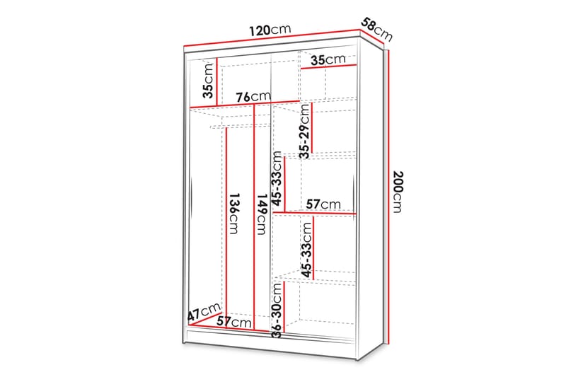 Liverpool Garderobe 120x200 cm - Hvit/Brun - Oppbevaring - Klesoppbevaring - Garderober & garderobesystem