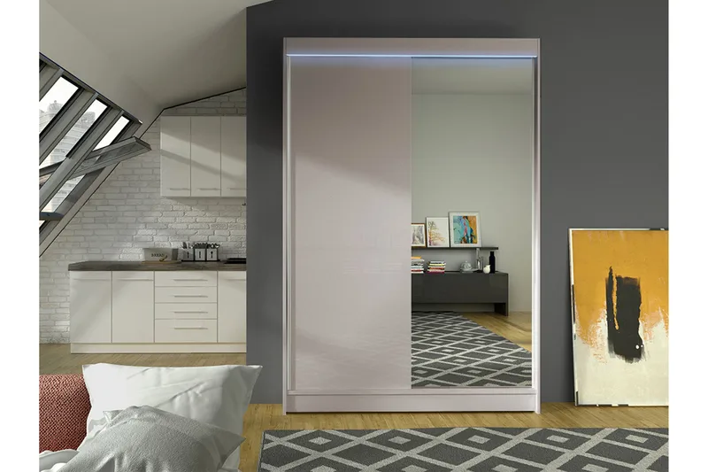 Liverpool Garderobe Med Speil 120x200 cm - Beige - Oppbevaring - Klesoppbevaring - Garderober & garderobesystem