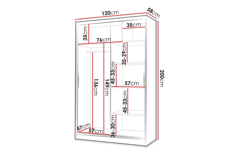 Liverpool Garderobe Med Speil 120x200 cm - Beige - Oppbevaring - Klesoppbevaring - Garderober & garderobesystem