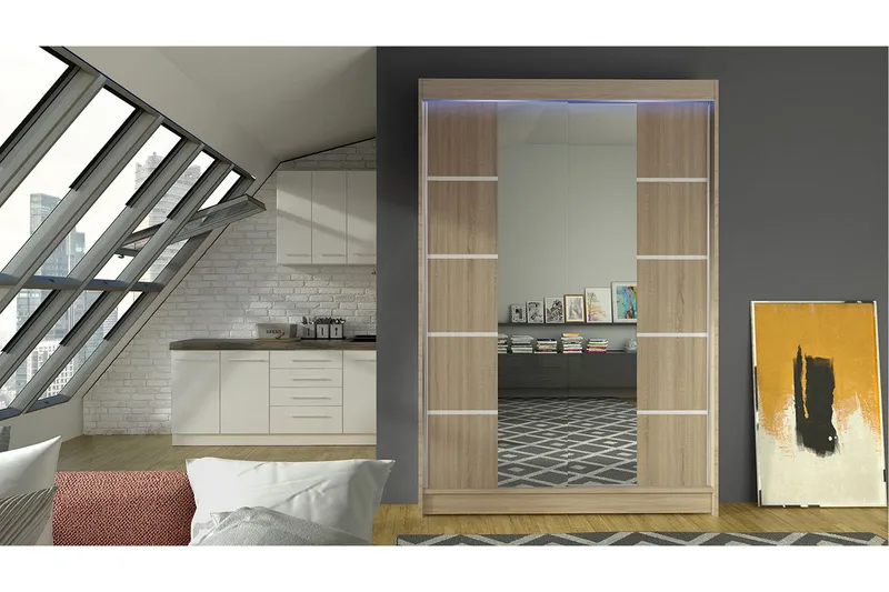 Liverpool Garderobe med Speil 120x200 cm - Beige - Oppbevaring - Klesoppbevaring - Garderober & garderobesystem