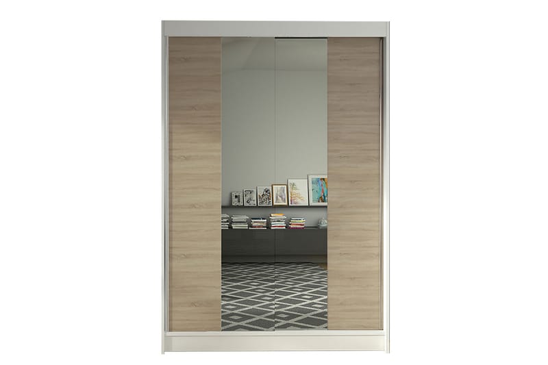 Liverpool Garderobe med Speil 120x200 cm - Brun/Hvit - Oppbevaring - Klesoppbevaring - Garderober & garderobesystem