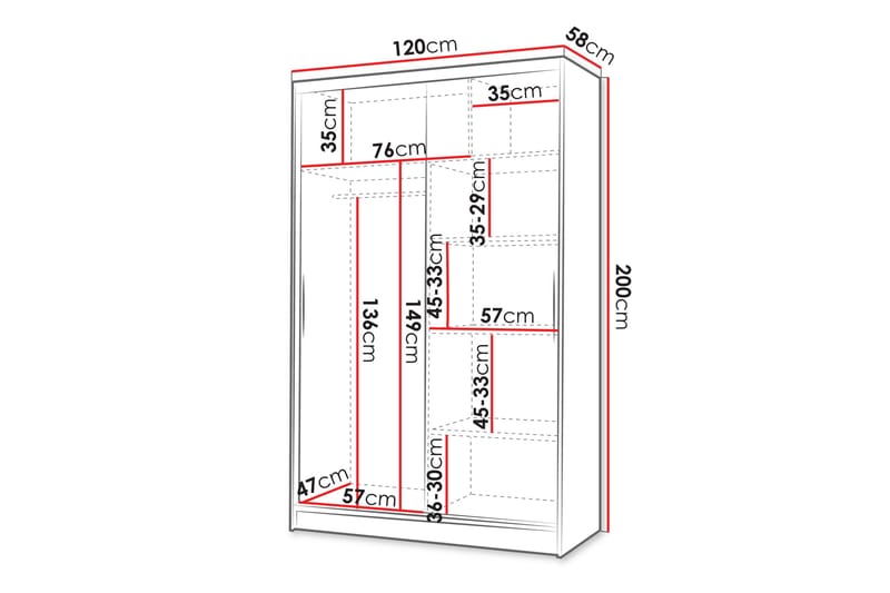 Liverpool Garderobe Med Speil 120x200 cm - Grå - Oppbevaring - Klesoppbevaring - Garderober & garderobesystem