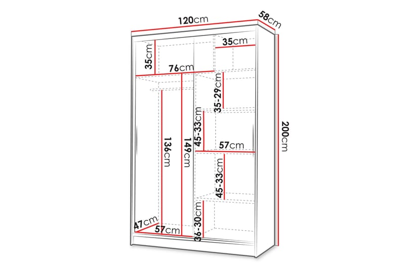 Liverpool Garderobe Med Speil 120x200 cm - Grå - Oppbevaring - Klesoppbevaring - Garderober & garderobesystem