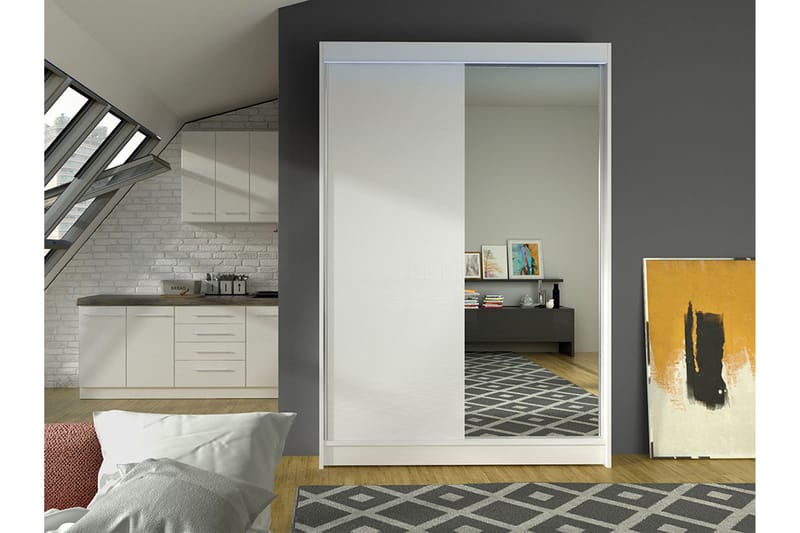 Liverpool Garderobe Med Speil 120x200 cm - Hvit - Oppbevaring - Klesoppbevaring - Garderober & garderobesystem