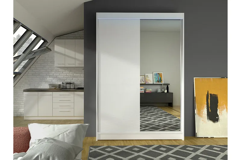 Liverpool Garderobe Med Speil 120x200 cm - Hvit - Oppbevaring - Klesoppbevaring - Garderober & garderobesystem