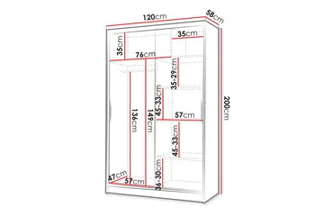 Liverpool Garderobe Med Speil 120x200 cm - Hvit/Brun - Oppbevaring - Klesoppbevaring - Garderober & garderobesystem
