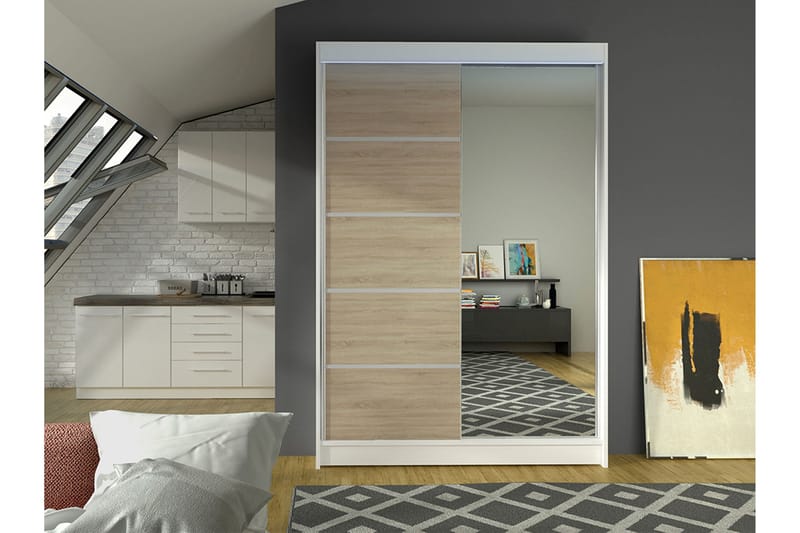 Liverpool Garderobe Med Speil 120x200 cm - Hvit/Brun - Oppbevaring - Klesoppbevaring - Garderober & garderobesystem