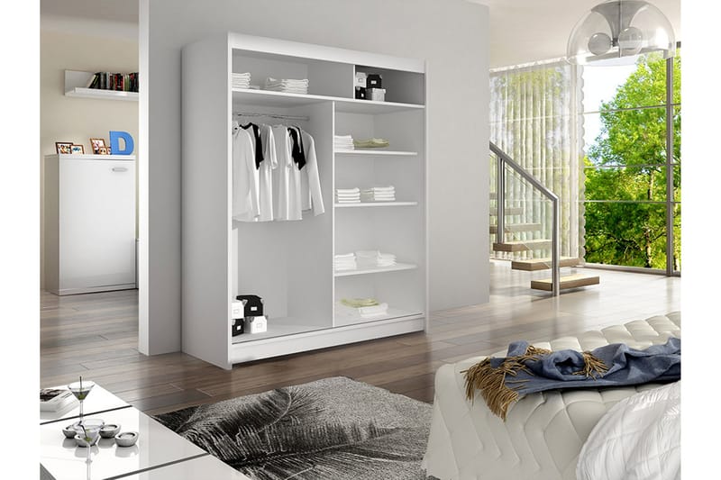 Liverpool Garderobe Med Speil 120x200 cm - Hvit/Brun - Oppbevaring - Klesoppbevaring - Garderober & garderobesystem