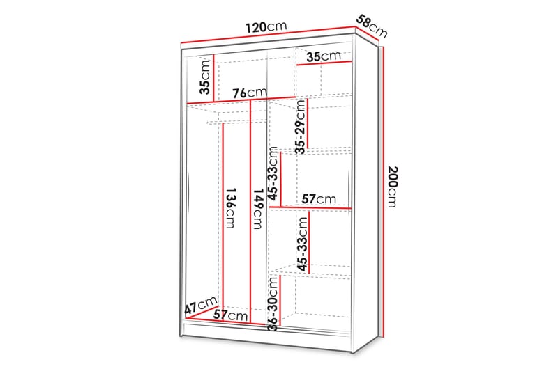 Liverpool Garderobe Med Speil 120x200 cm - Hvit/Brun - Oppbevaring - Klesoppbevaring - Garderober & garderobesystem